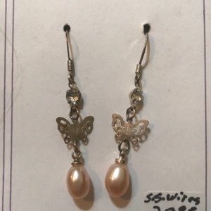 Pale Pink SS Freshwater Pearl Butterfly Earrings